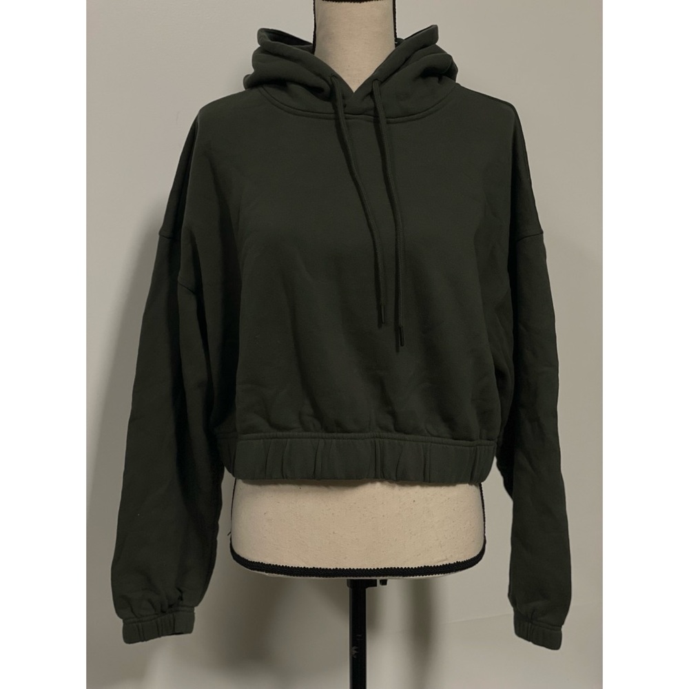 Forever 21 Cropped Terry Hoodie Olive Green Size 0X - Picture 4 of 9